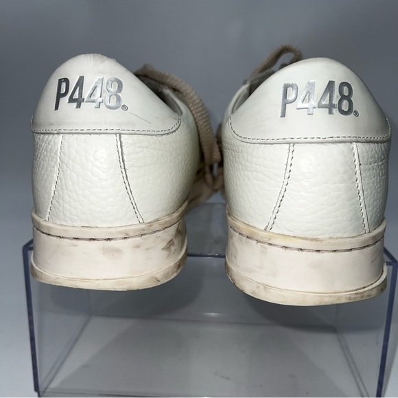 P448 White Leather Sneakers with Beige Accents - Picture 8 of 13